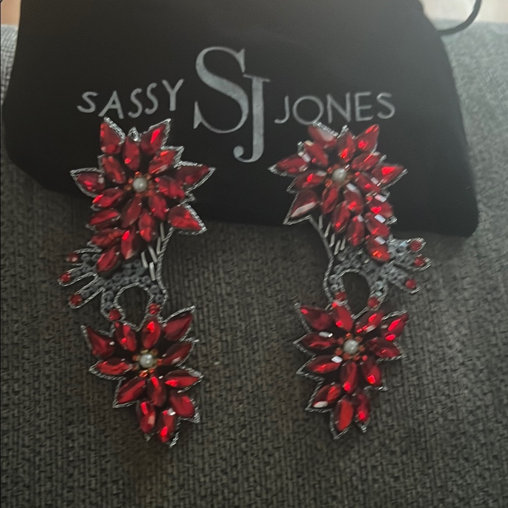 Sassy Jones Red Floral Earrings